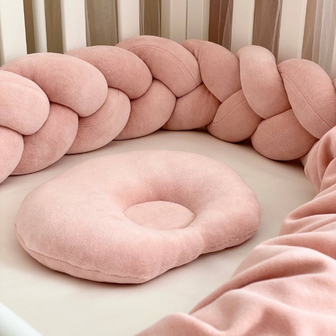 Set lenjerie pentru Patut Bebe din 6 piese Iepuras roz pudra (3)